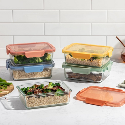Color Lock® Glass Food Storage, 5 Cup Set of 5